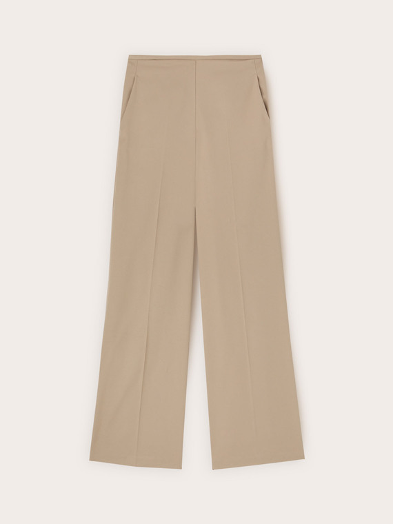 Wide-leg gabardine trousers with pressed crease