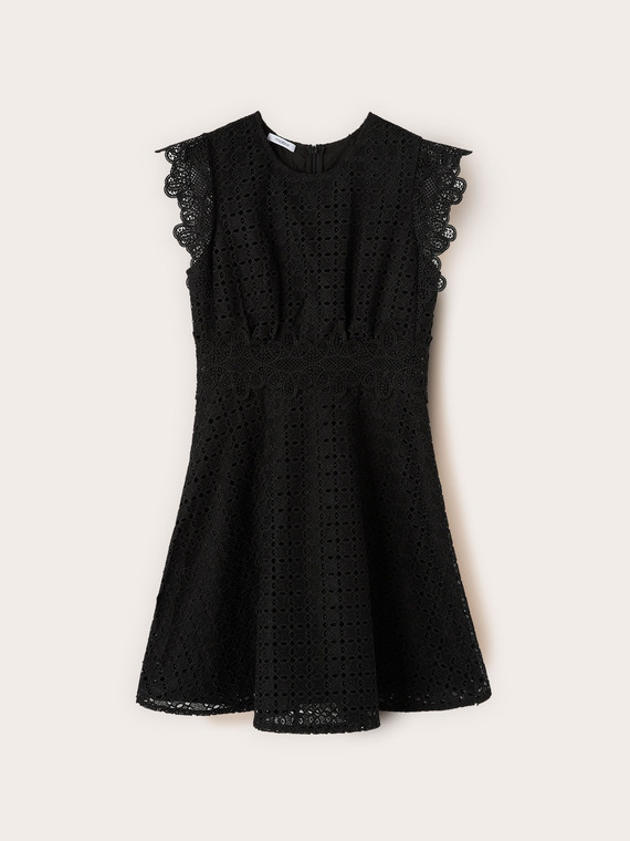 Flare dress in broderie anglaise with lace