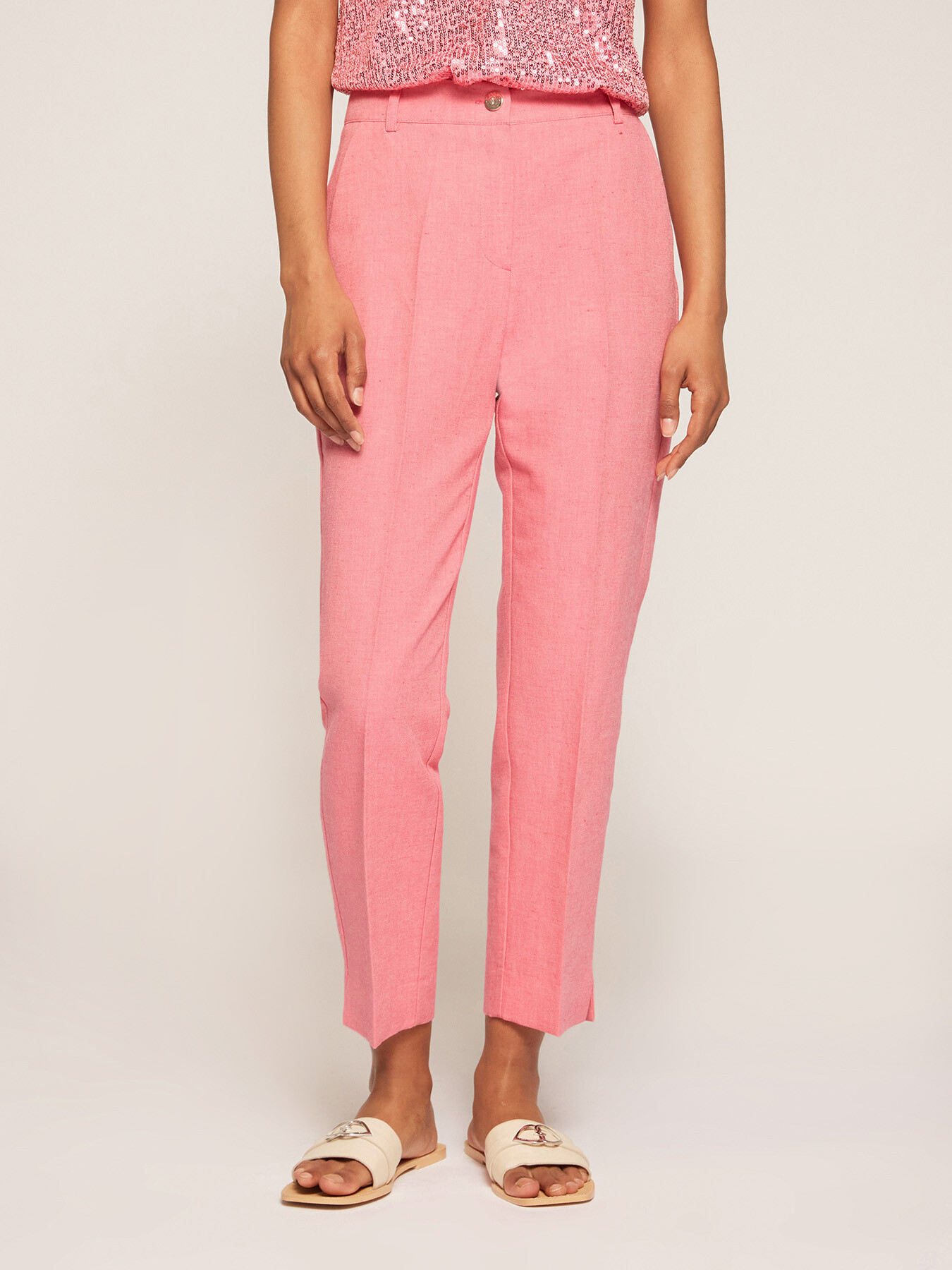 Pantaloni gamba diritta misto lino image number 2