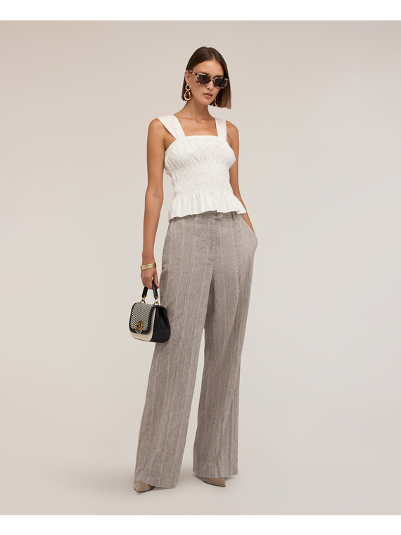 Wide-leg trousers in linen blend with pressed crease