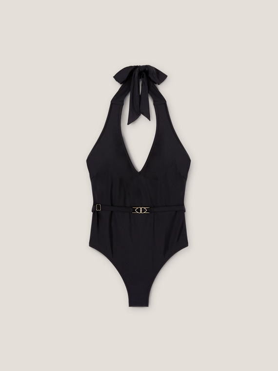 One-piece swimsuit with waistband