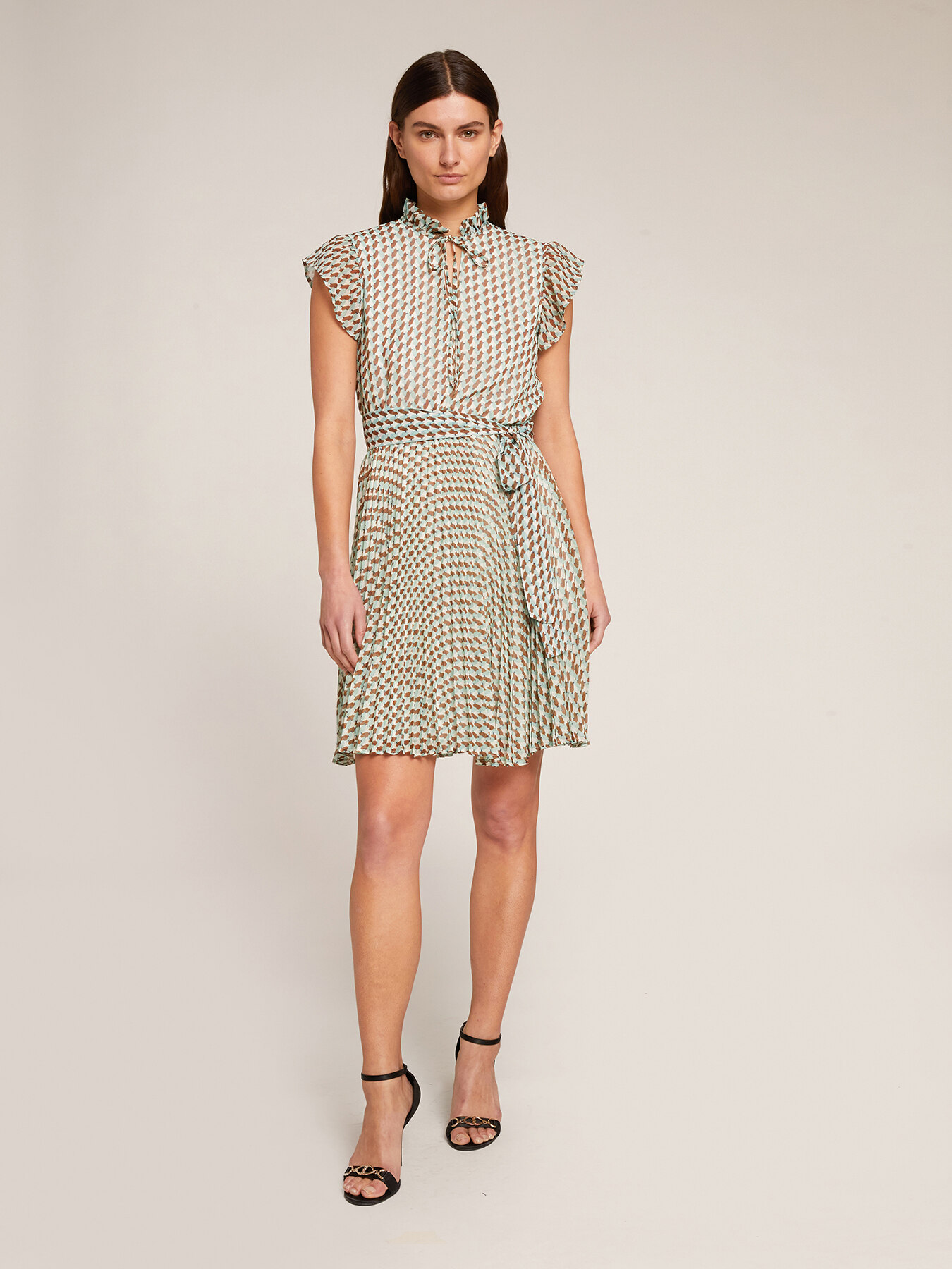 Dress with geometric print pleated skirt image number 0