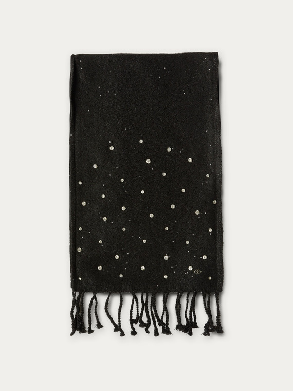 Lurex knit scarf with set stone embroidery