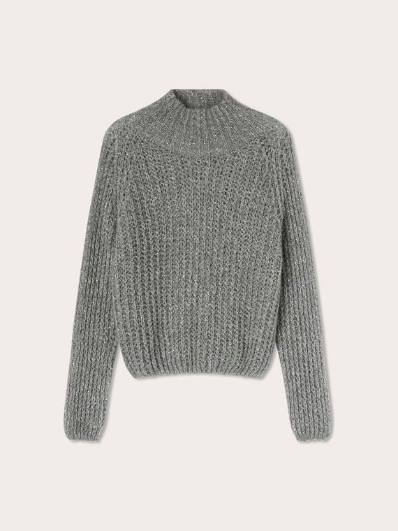 Col roul&eacute; en tricot mohair &agrave; paillettes