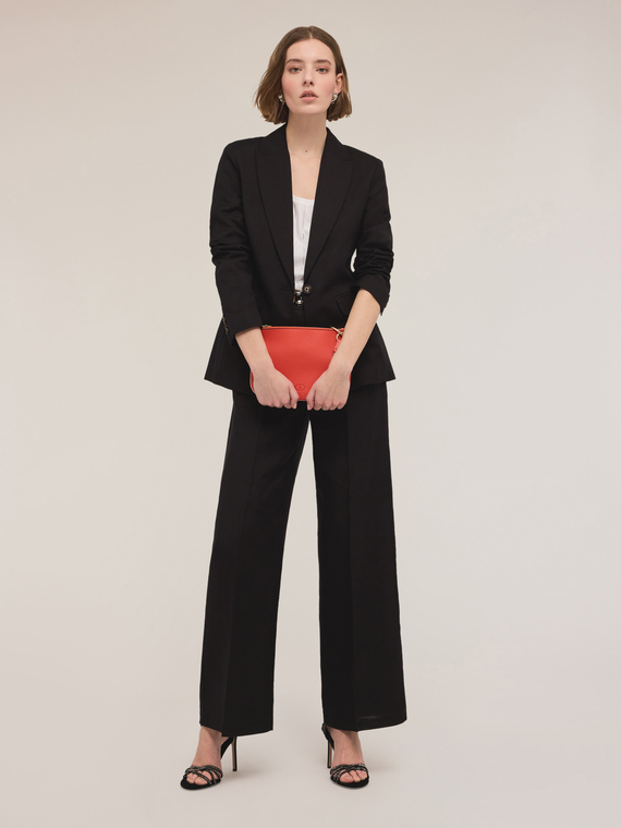 Motivi Pantaloni wide leg misto lino Donna, Nero, Taglia 38