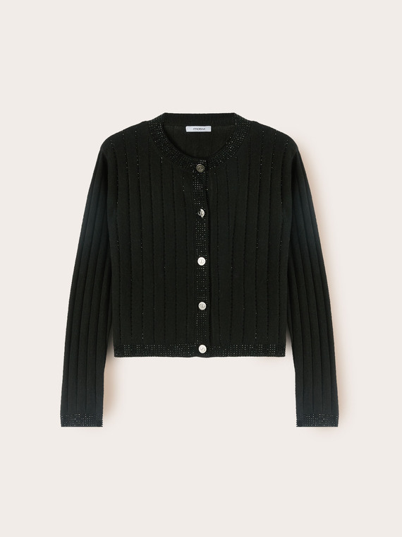 Cardigan scurt din tricot cu strasuri