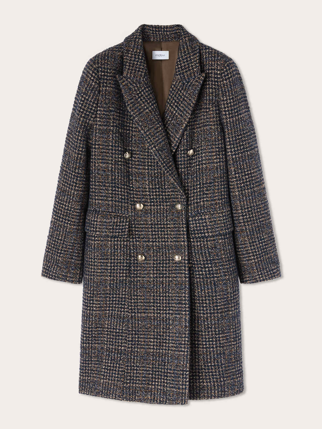Double-breasted check wool-blend coat image number 4