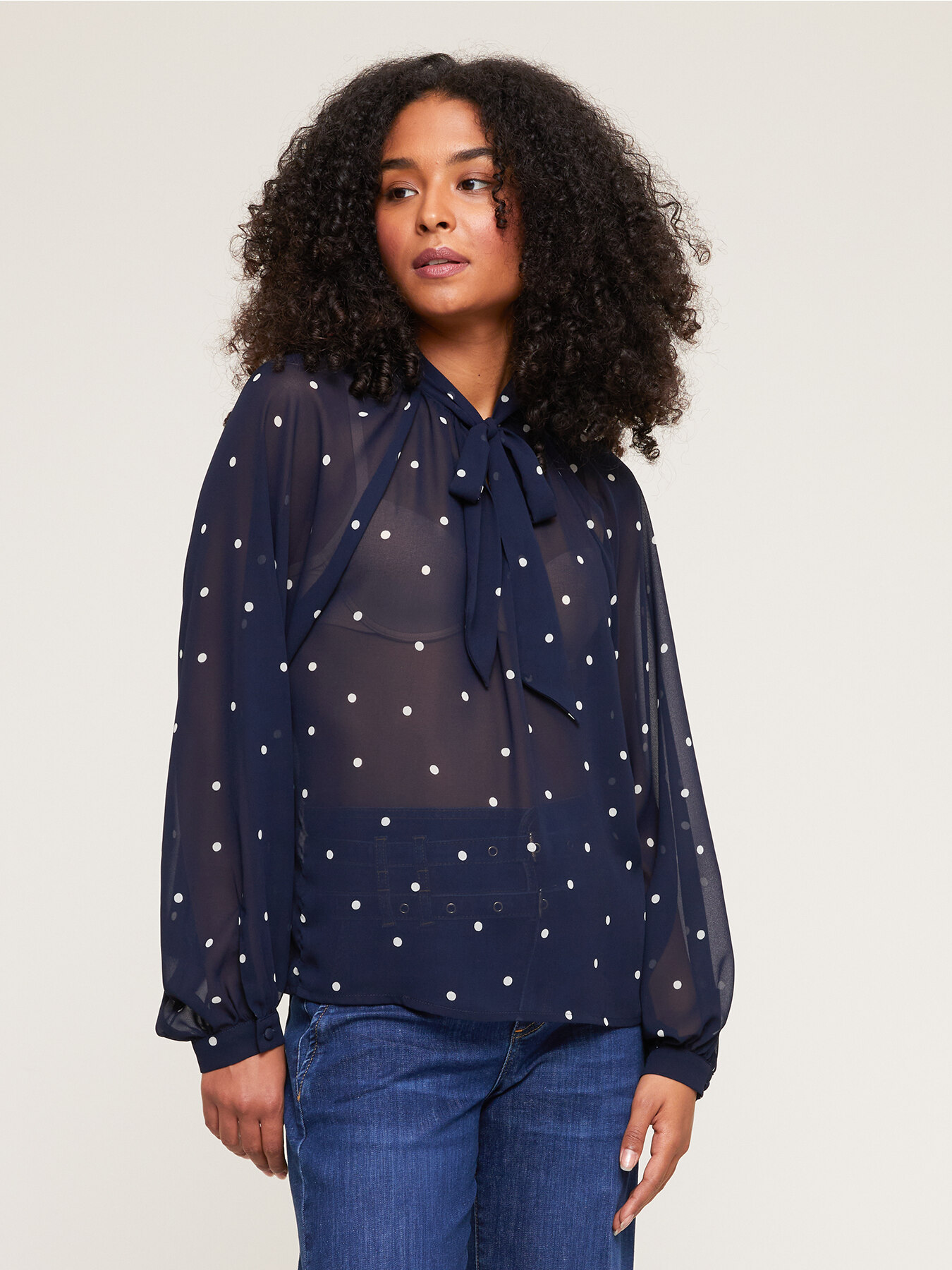 Chiffon oversized shirt with polka dot print image number 0
