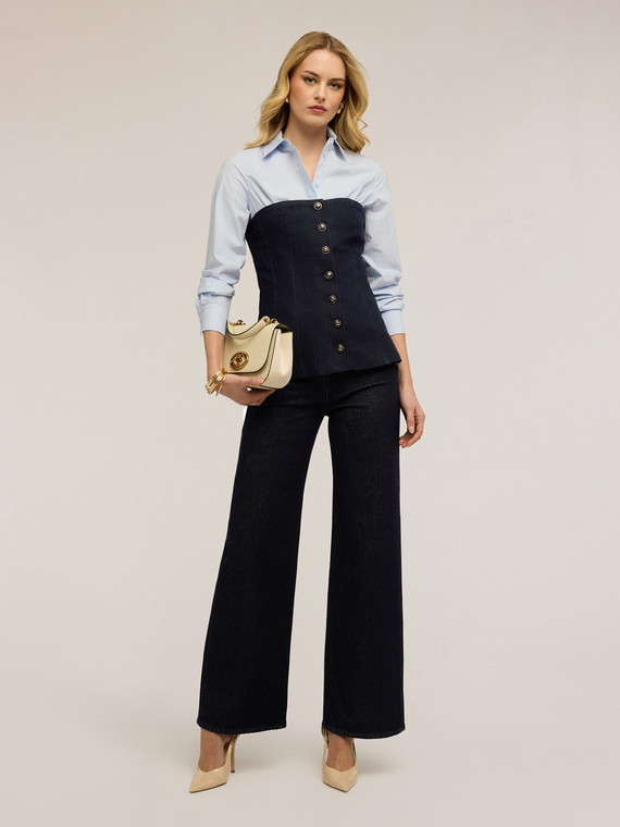 Palazzo-Jeans mit dekorativen Kn&ouml;pfen