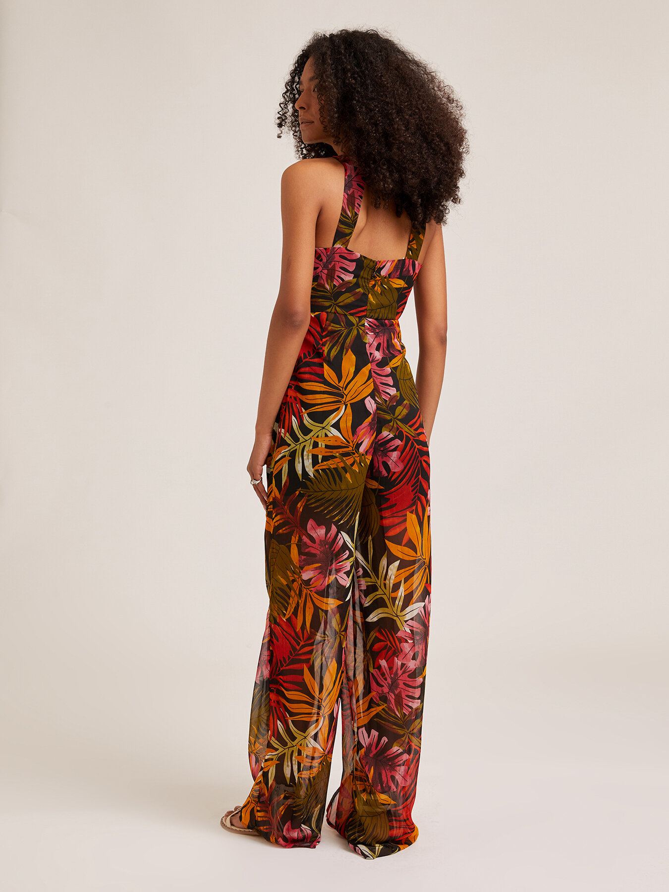 Long jungle-patterned chiffon jumpsuit image number 1