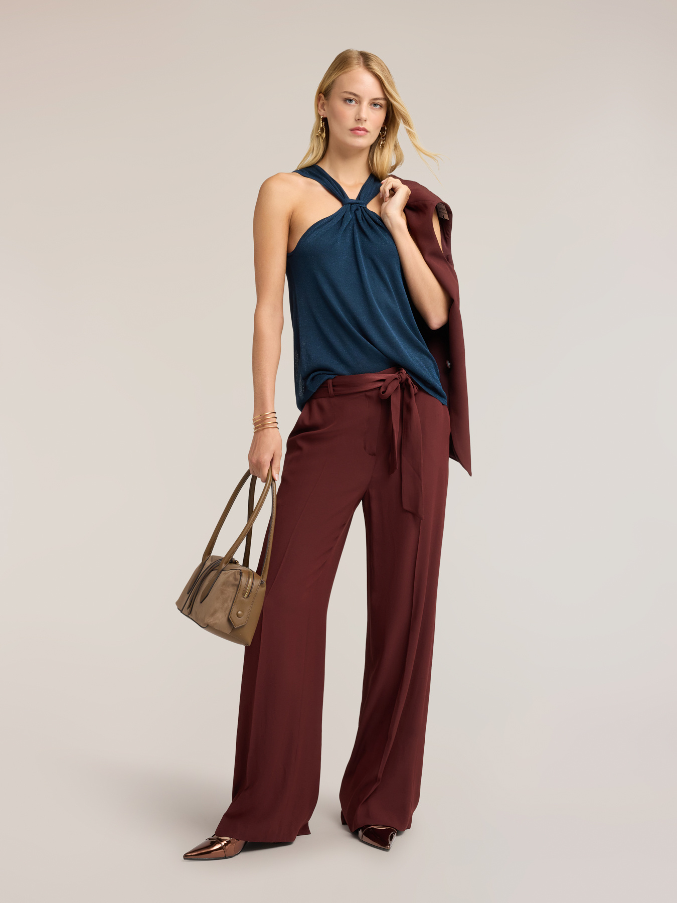 Fine lurex knit top with draping and cut-out image number 2