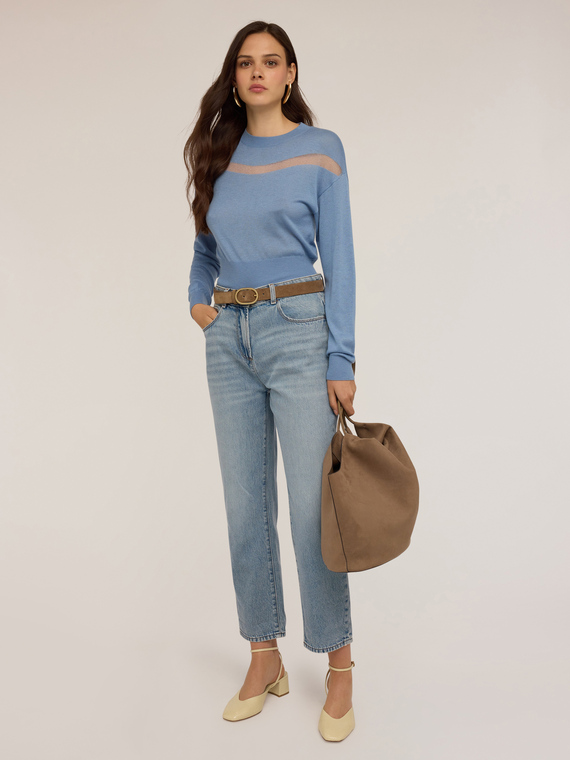 Motivi Maglia con inserto trasparente Donna, Azzurro, Taglia XS