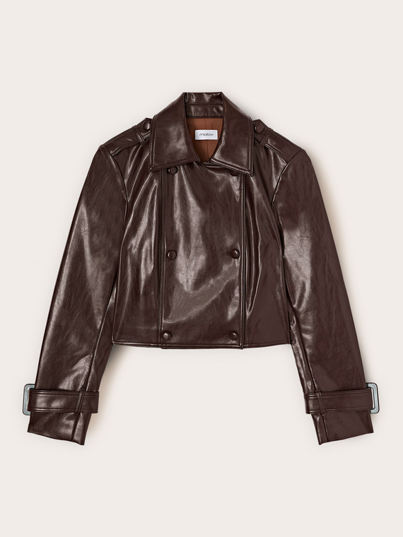 Cropped jacket in shiny coated fabric