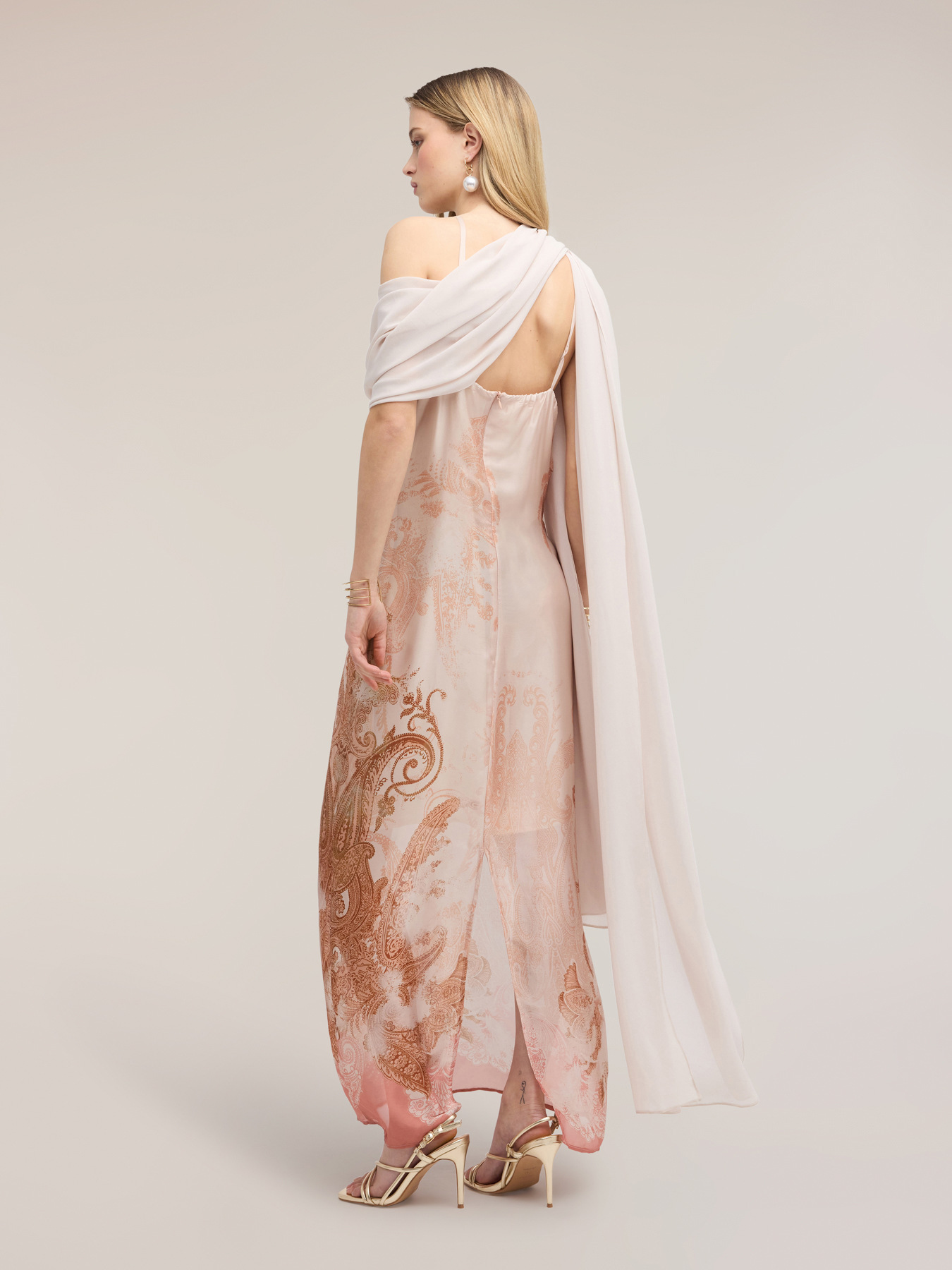 Rochie lungă din satin cu eșarfă image number 4