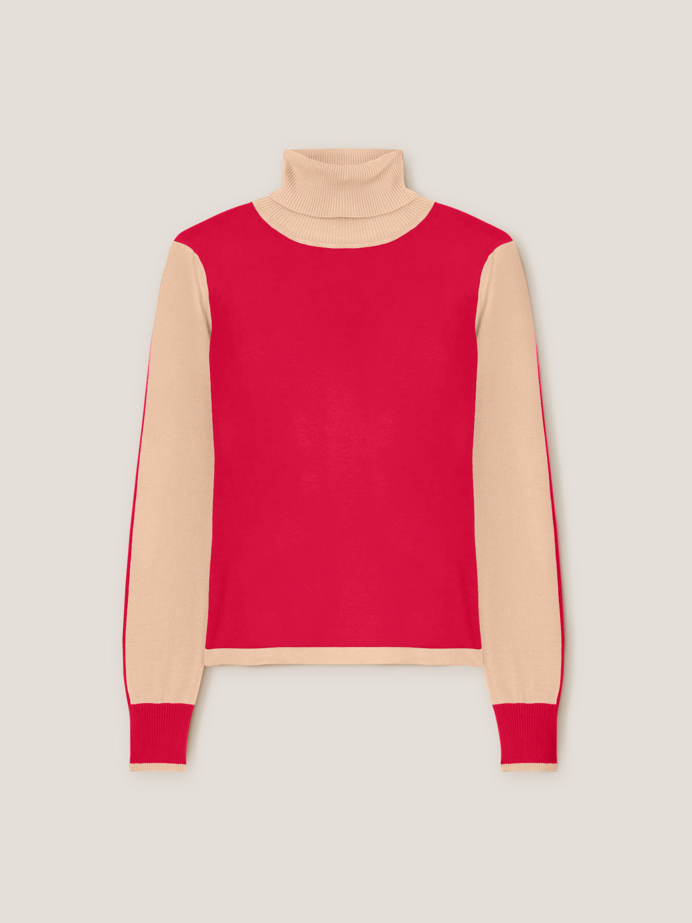 Pull à col roulé color block en viscose mélangée image number 3