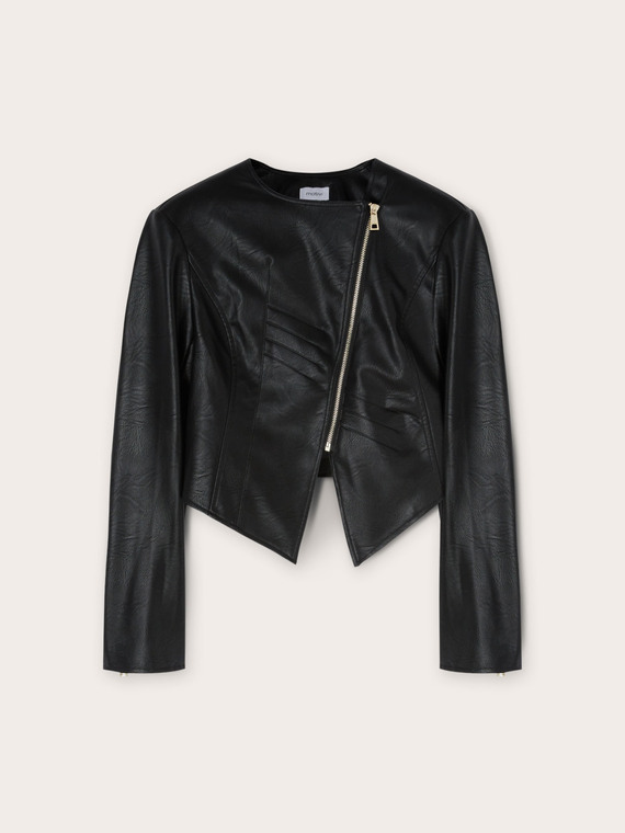 Faux leather slim fit jacket with shaping cuts