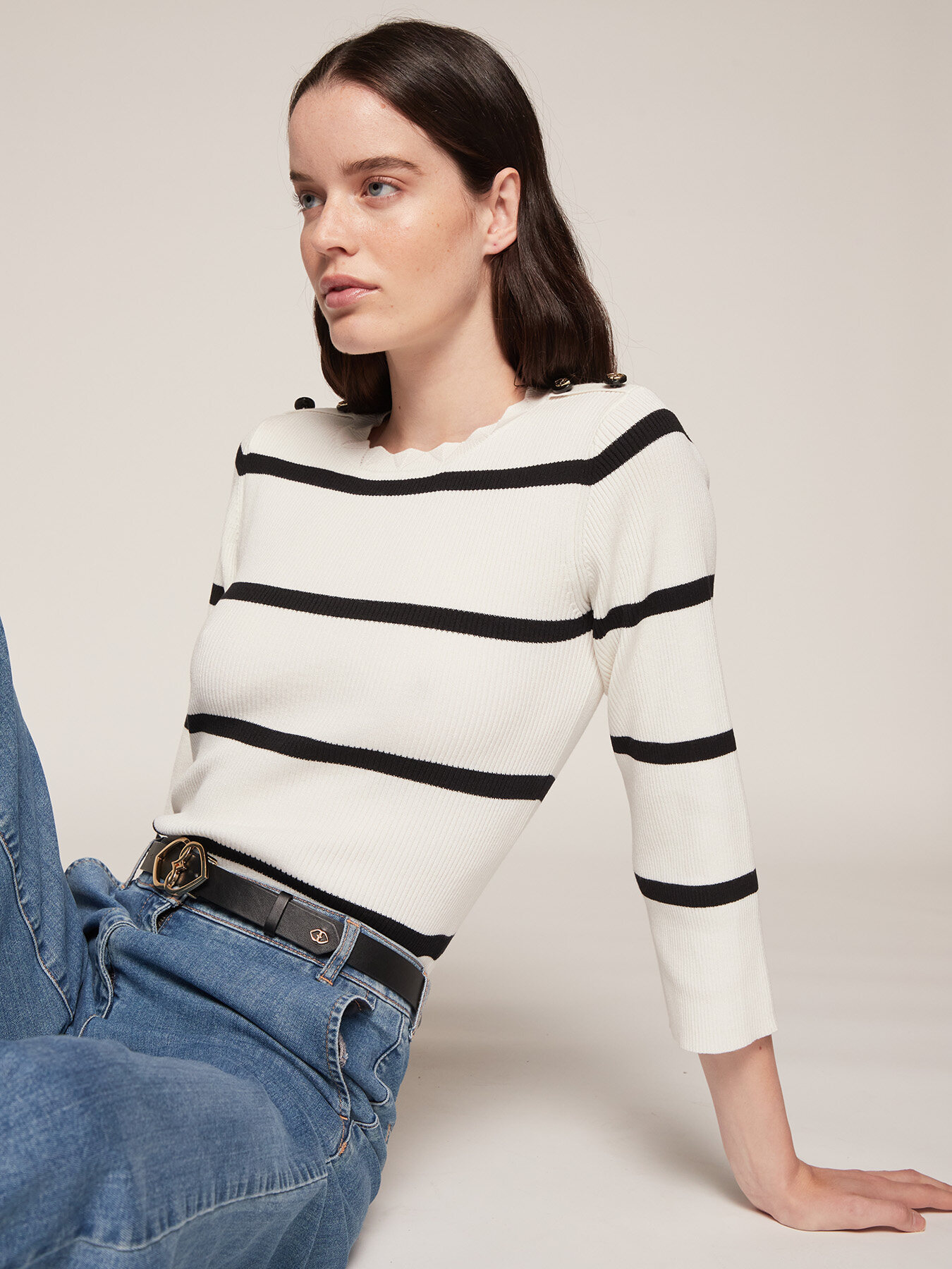 Striped rib knit sweater image number 0