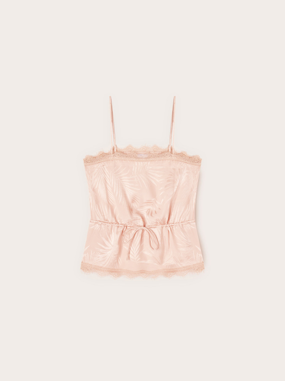 Jacquard satin top with lace