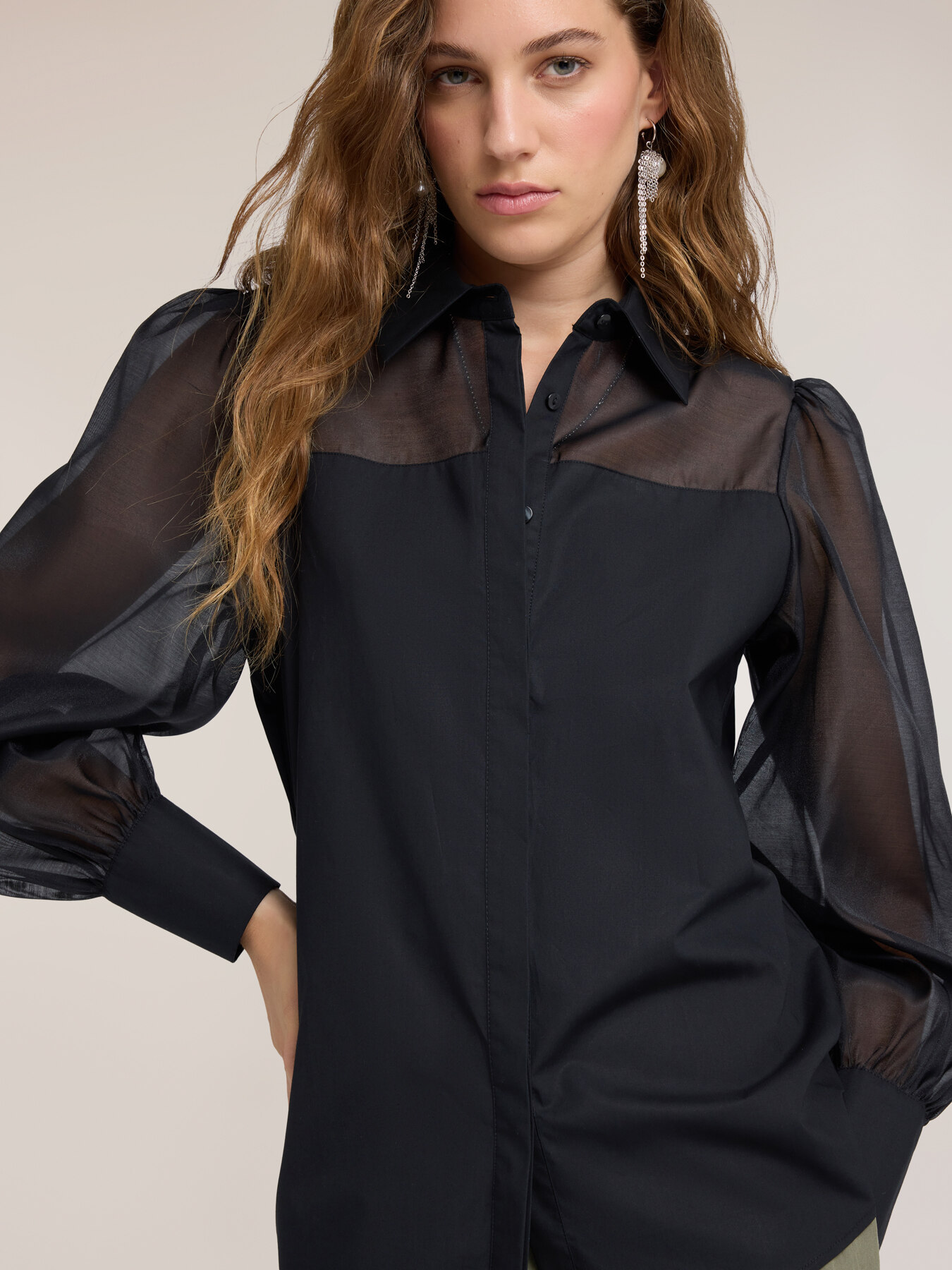 Chemise en popeline avec inserts semi-transparents image number 2