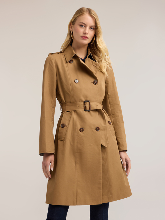 Trench ceintur&eacute; double boutonnage m&eacute;lange coton