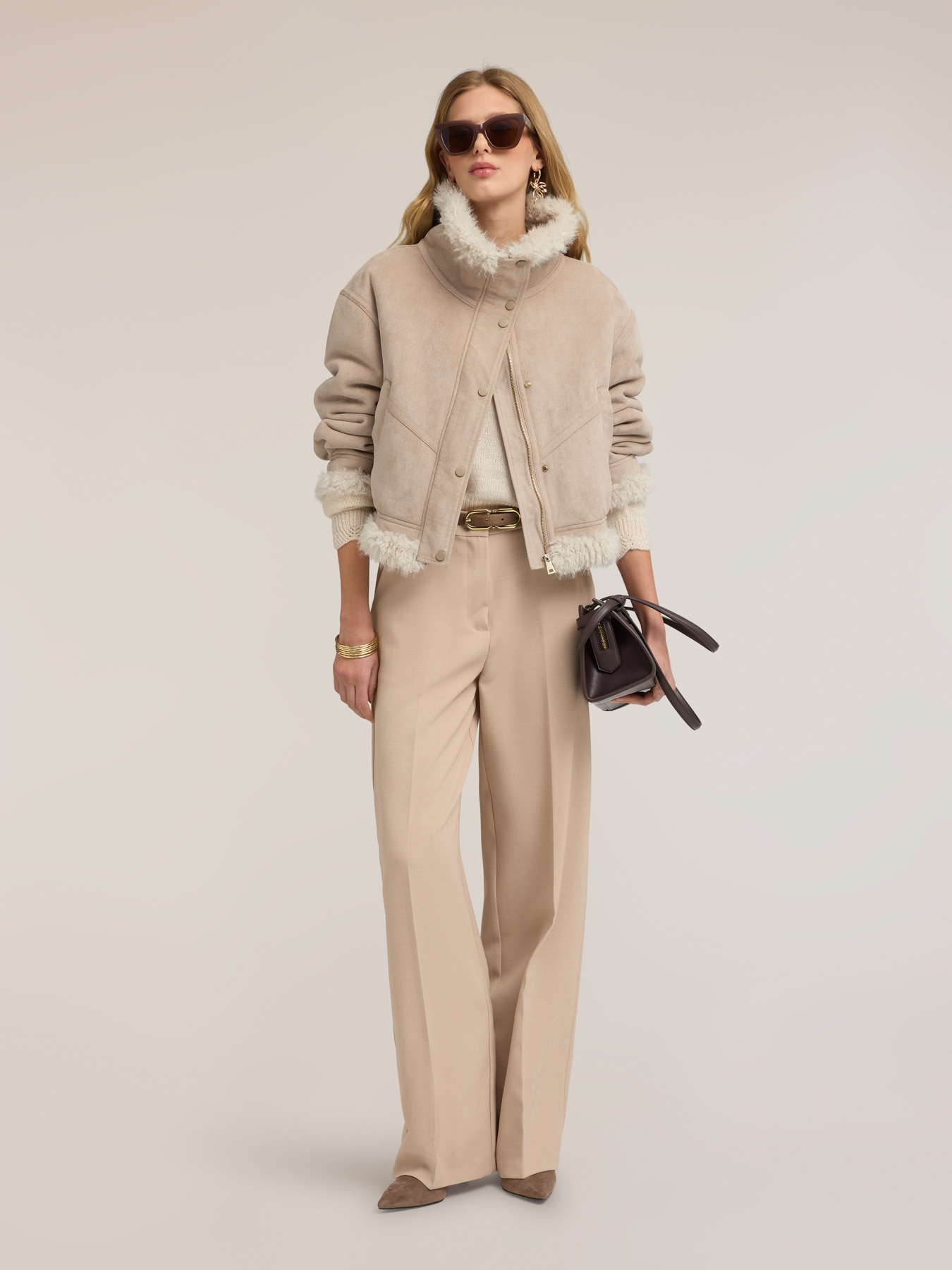 High-waisted palazzo pants with pleat image number 0