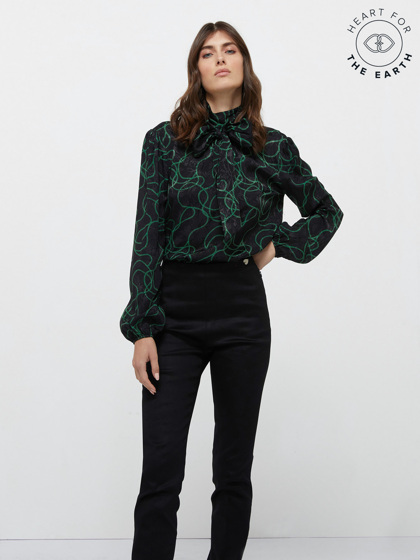 Jacquard blouse with bow image number 0