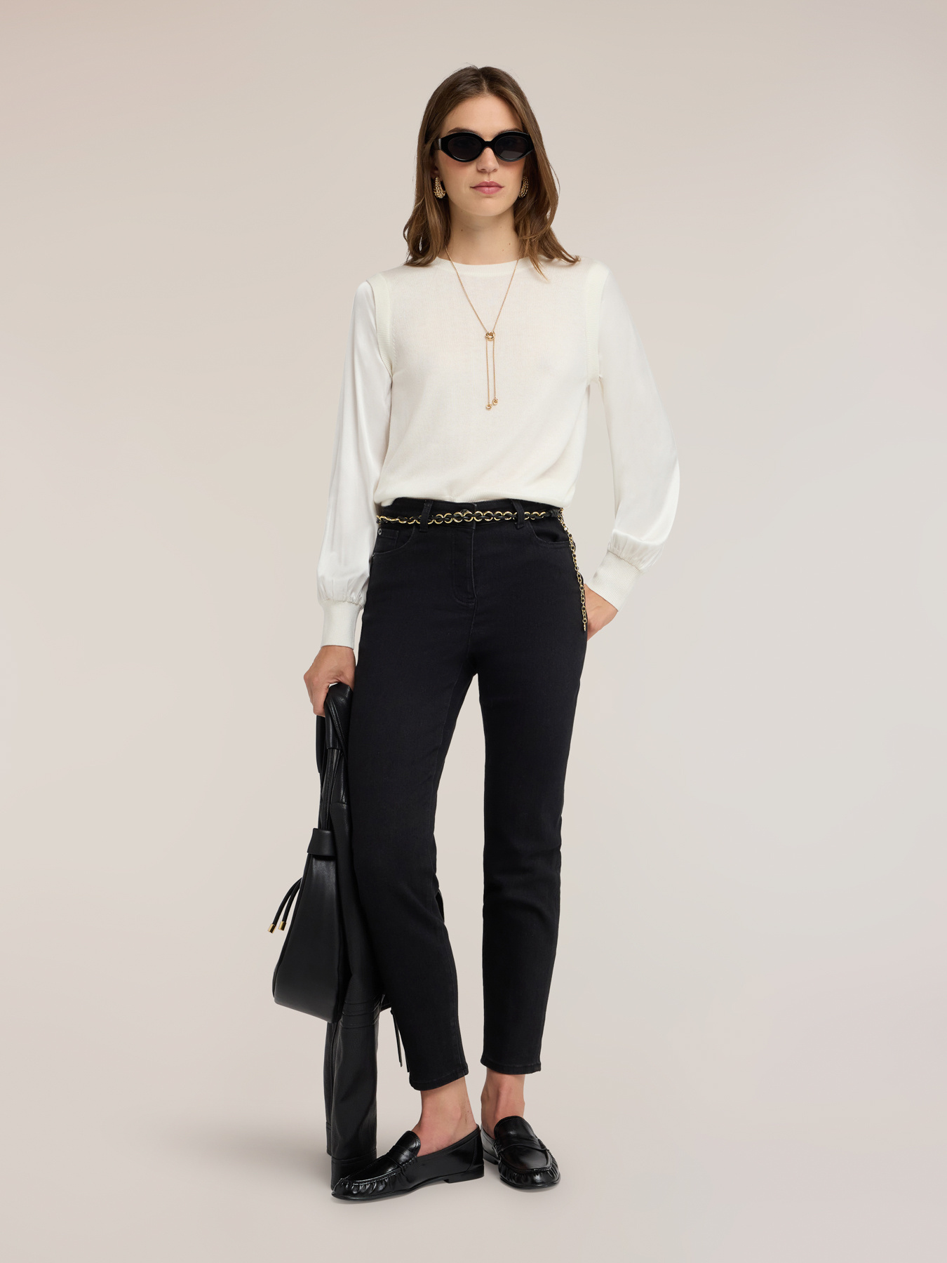 Viscose sweater with satin sleeves image number 2