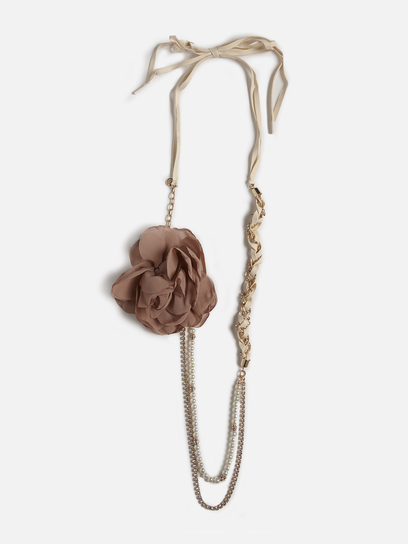 Halskette mit Blume aus Stoff und Perlen image number 0