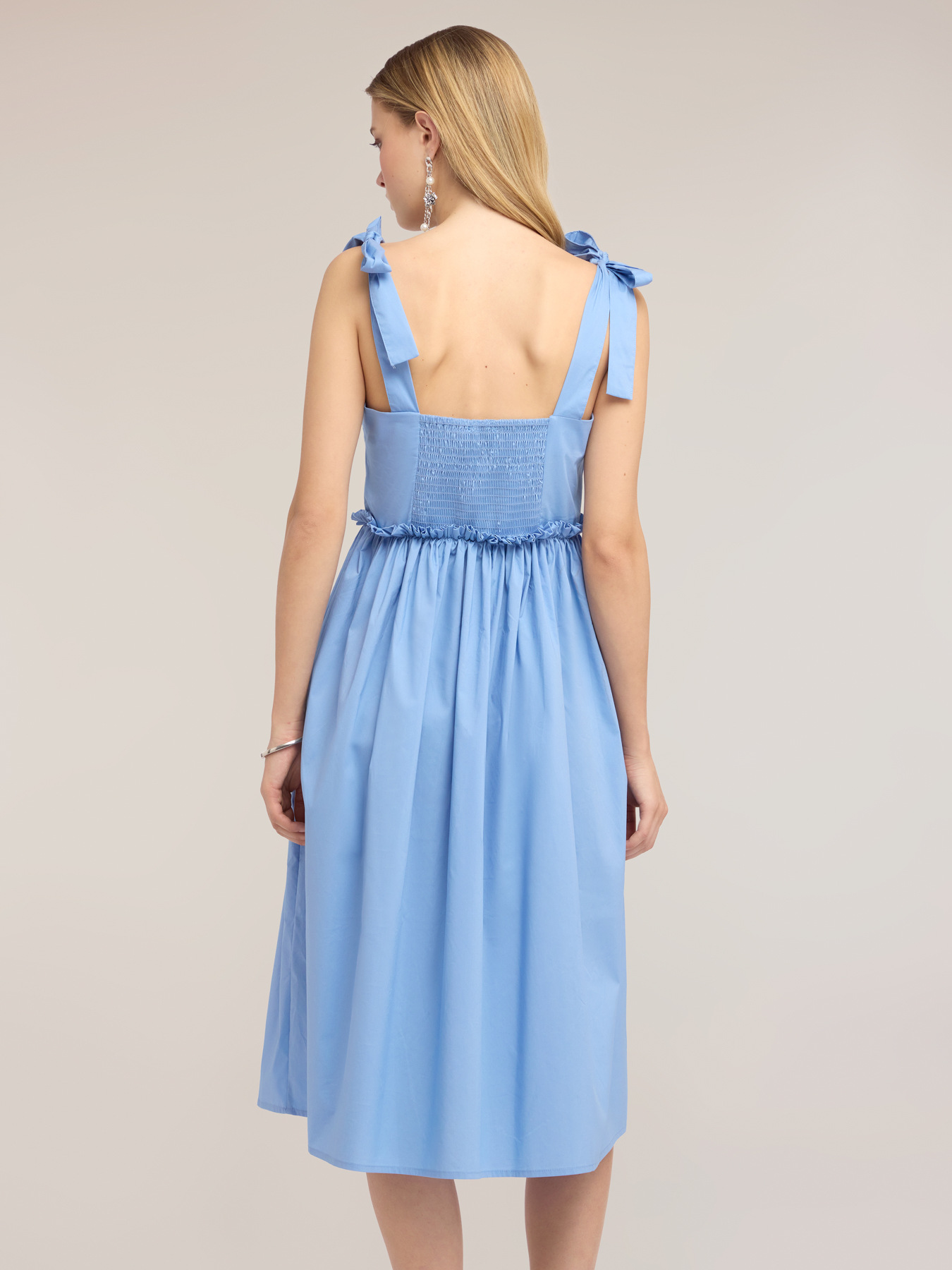 Flare dress in poplin with bows and ruffles image number 1