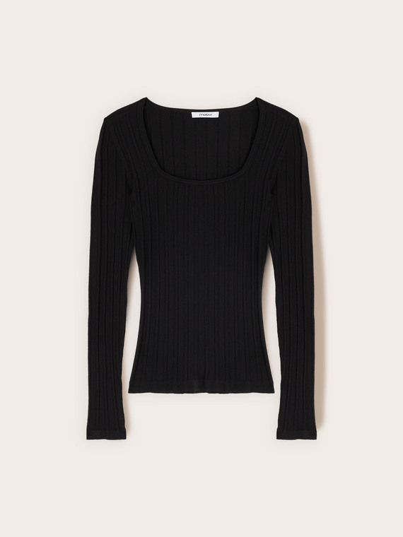 Ribbed knit top with square neckline