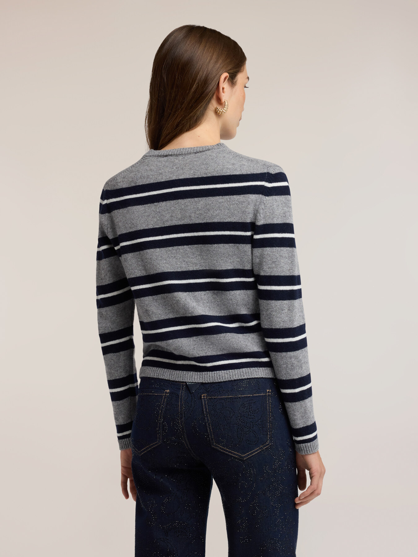 Striped wool-blend knit cardigan image number 1