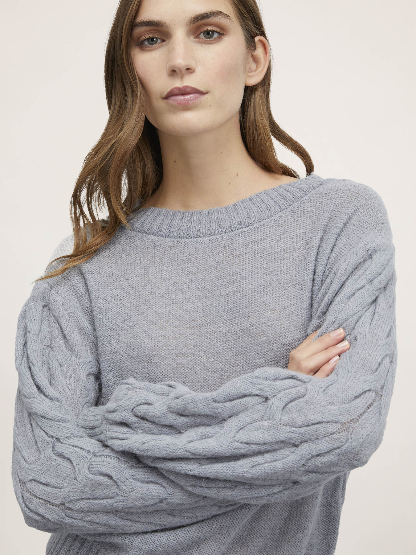 Sweater with oversize cable sleeves image number 2