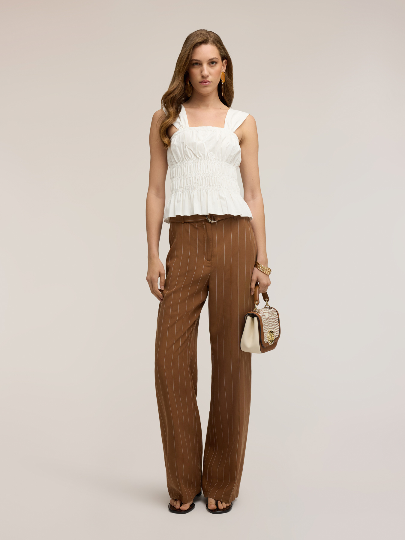 Striped palazzo pants in linen blend image number 0