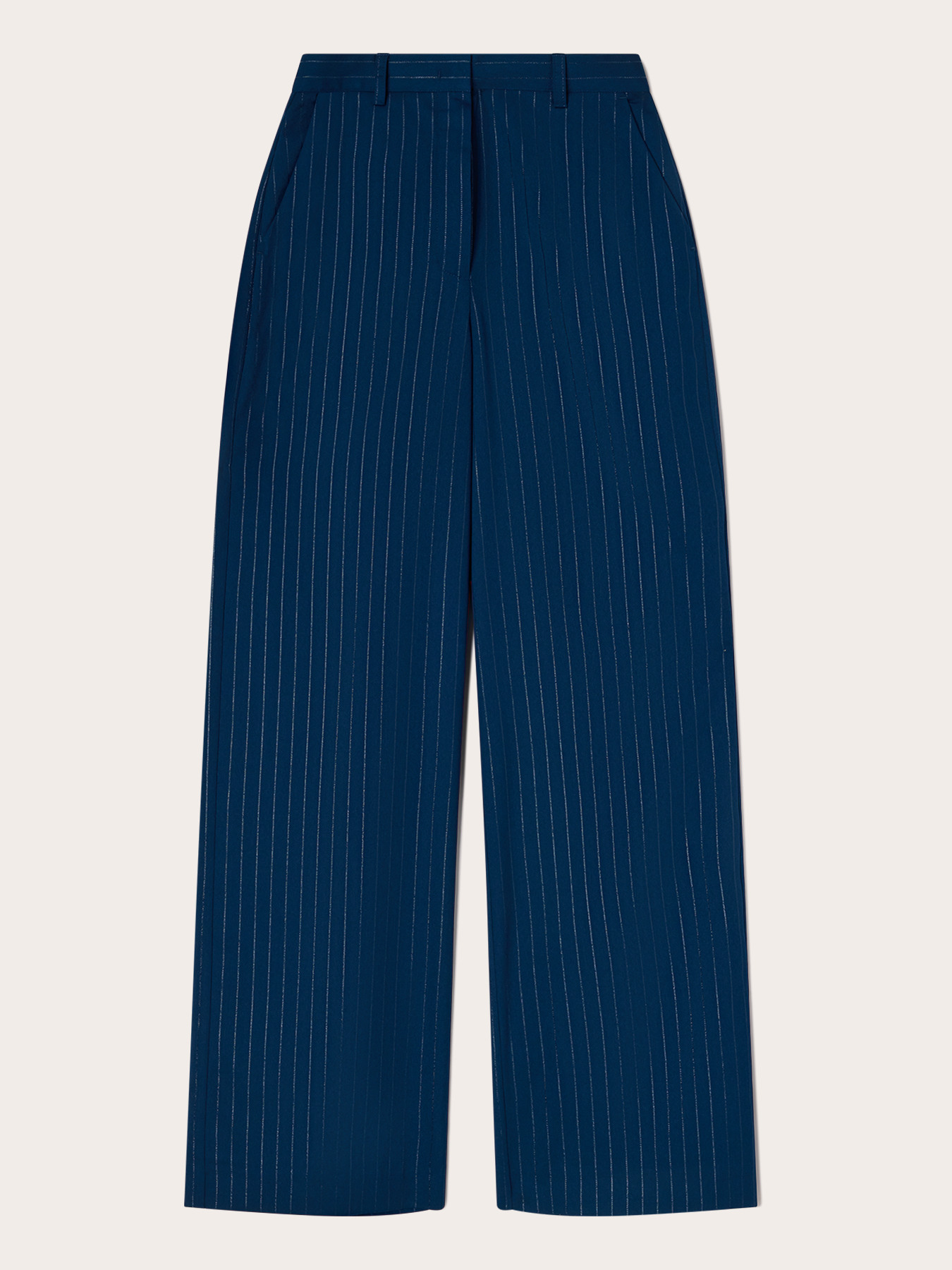 Pantalones palazzo de raya diplom&aacute;tica en tejido fluido image number 4