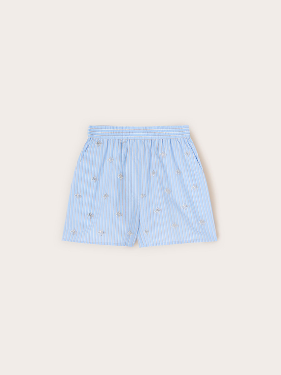 Shorts de popelina a rayas con bordados joya