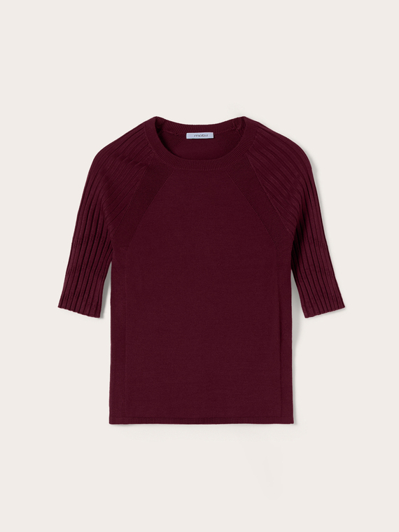 Viscose sweater with ribbed raglan sleeves