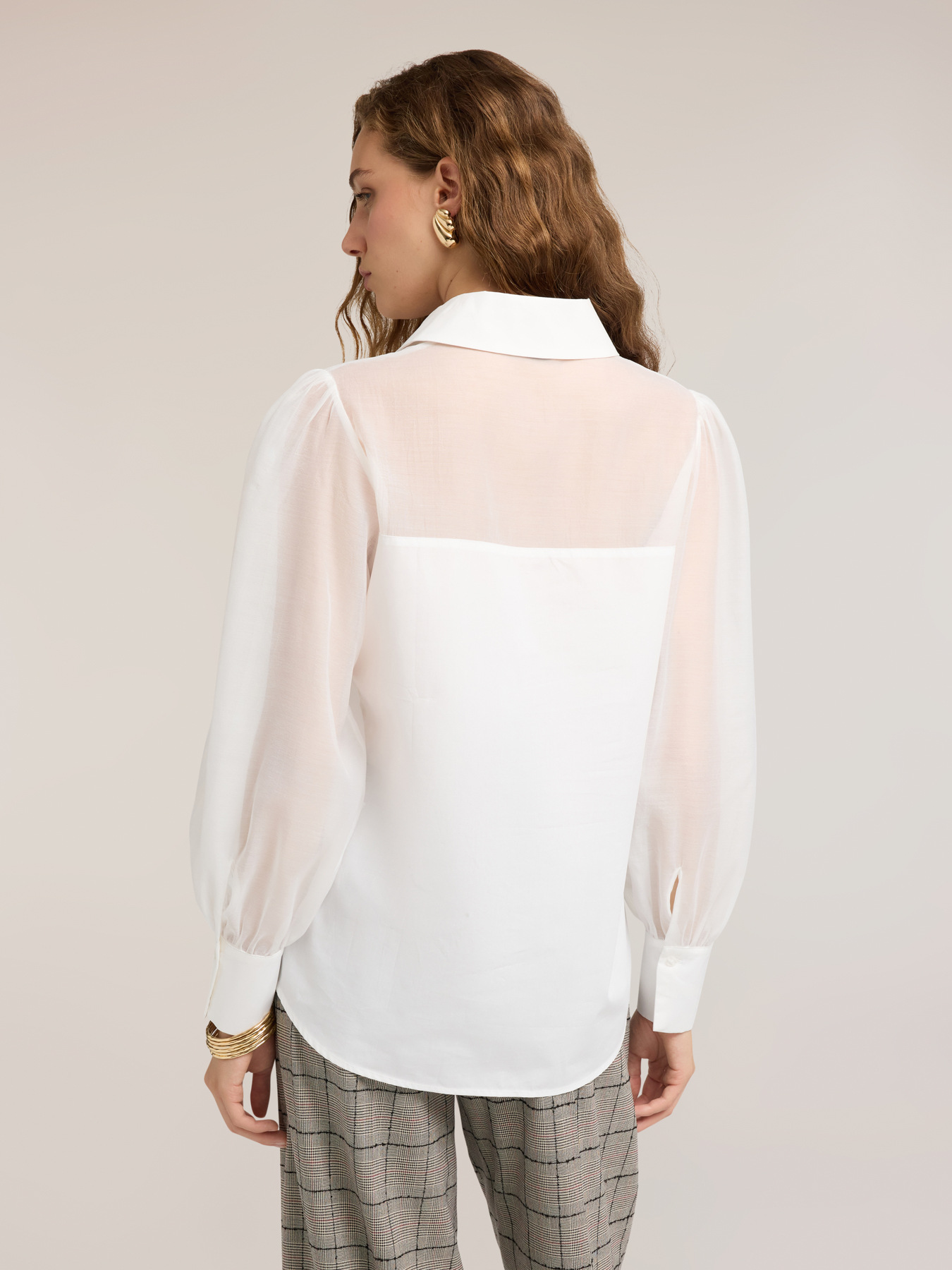 Poplin shirt with semi-sheer inserts image number 1