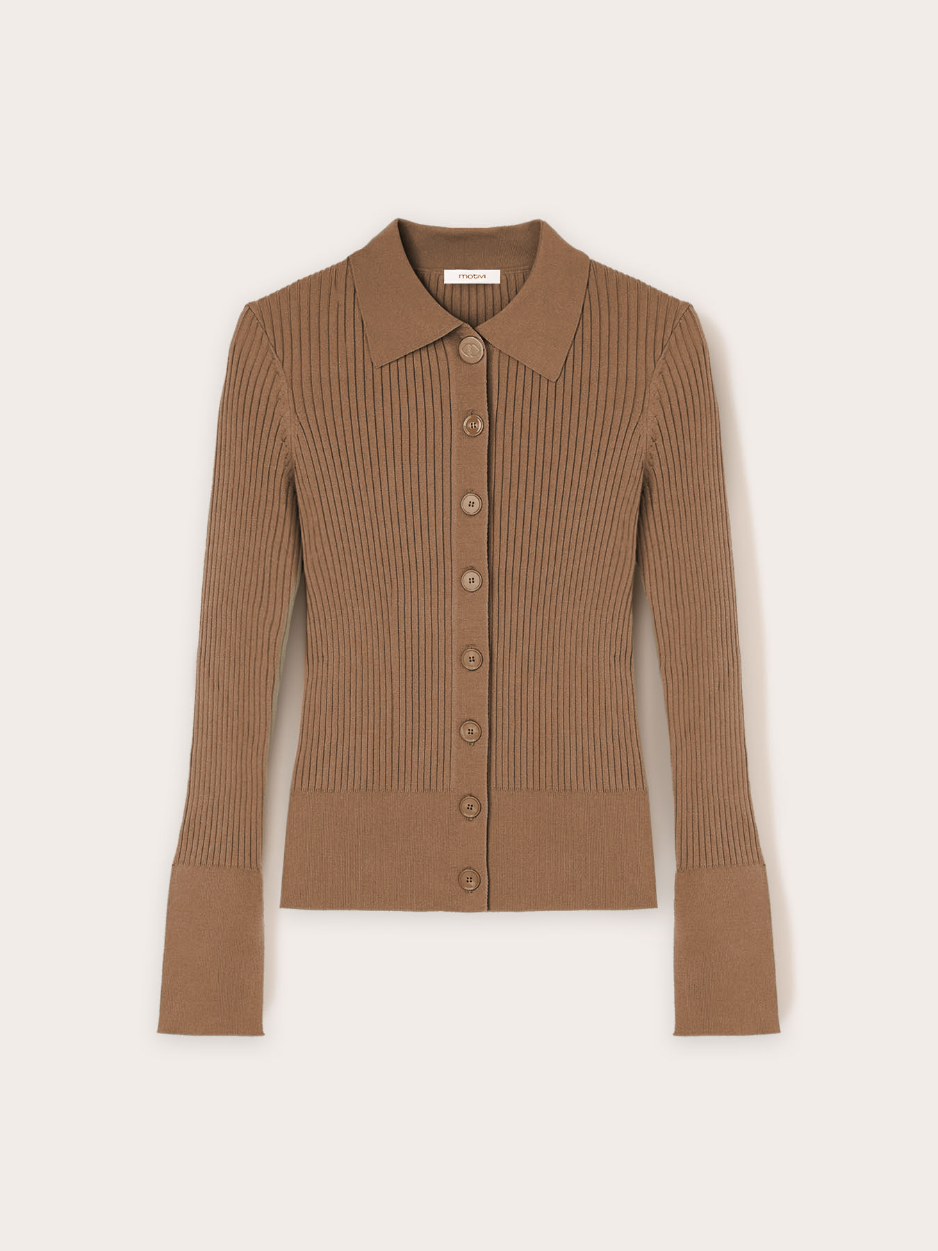 Rib knit cardigan with collar image number 4