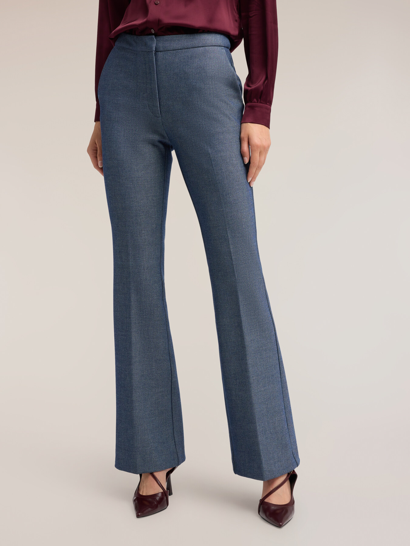 Flare trousers in yarn-dyed fabric image number 2
