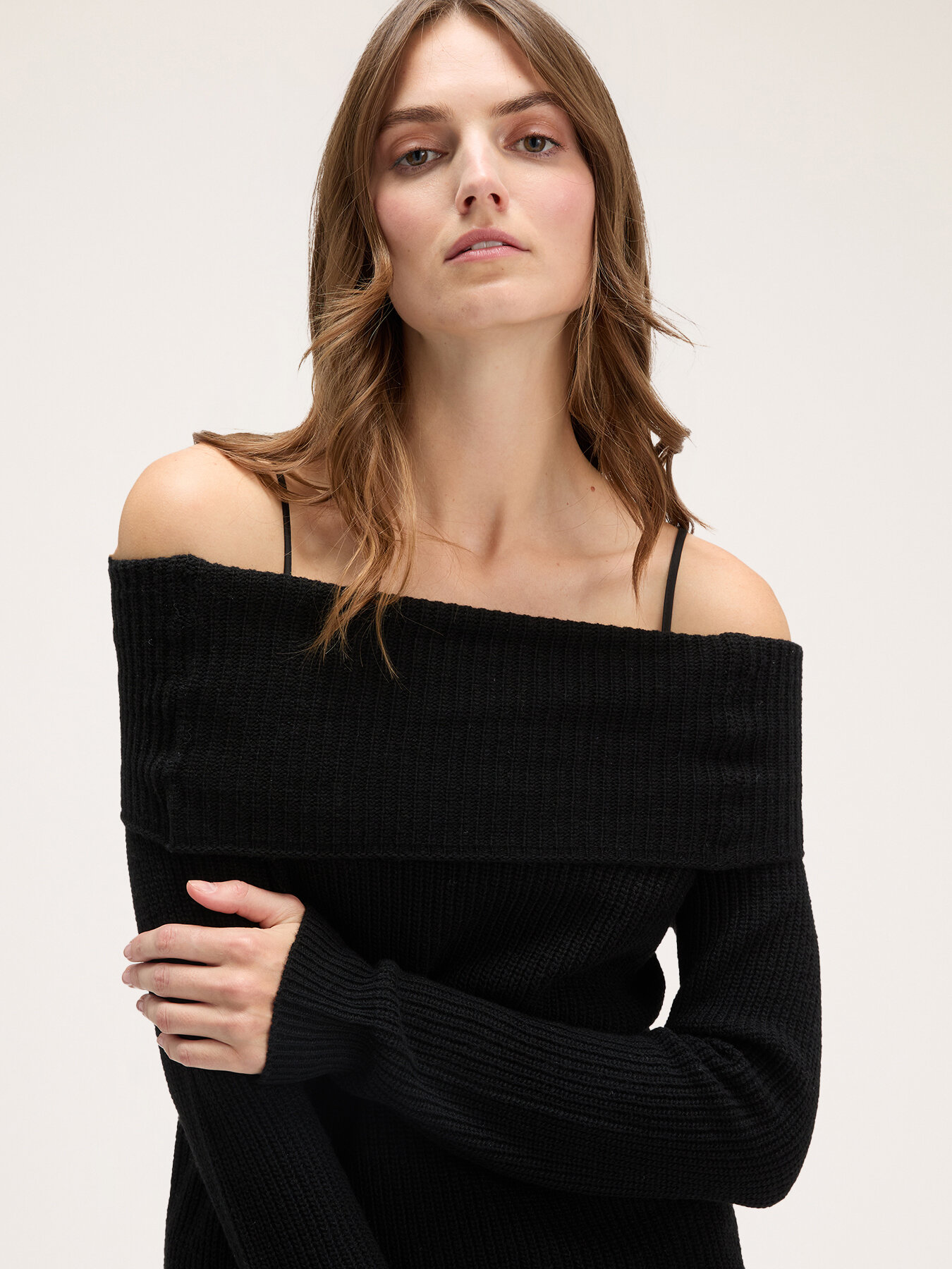 schulterfreies Strickkleid mit Unterkleid image number 2