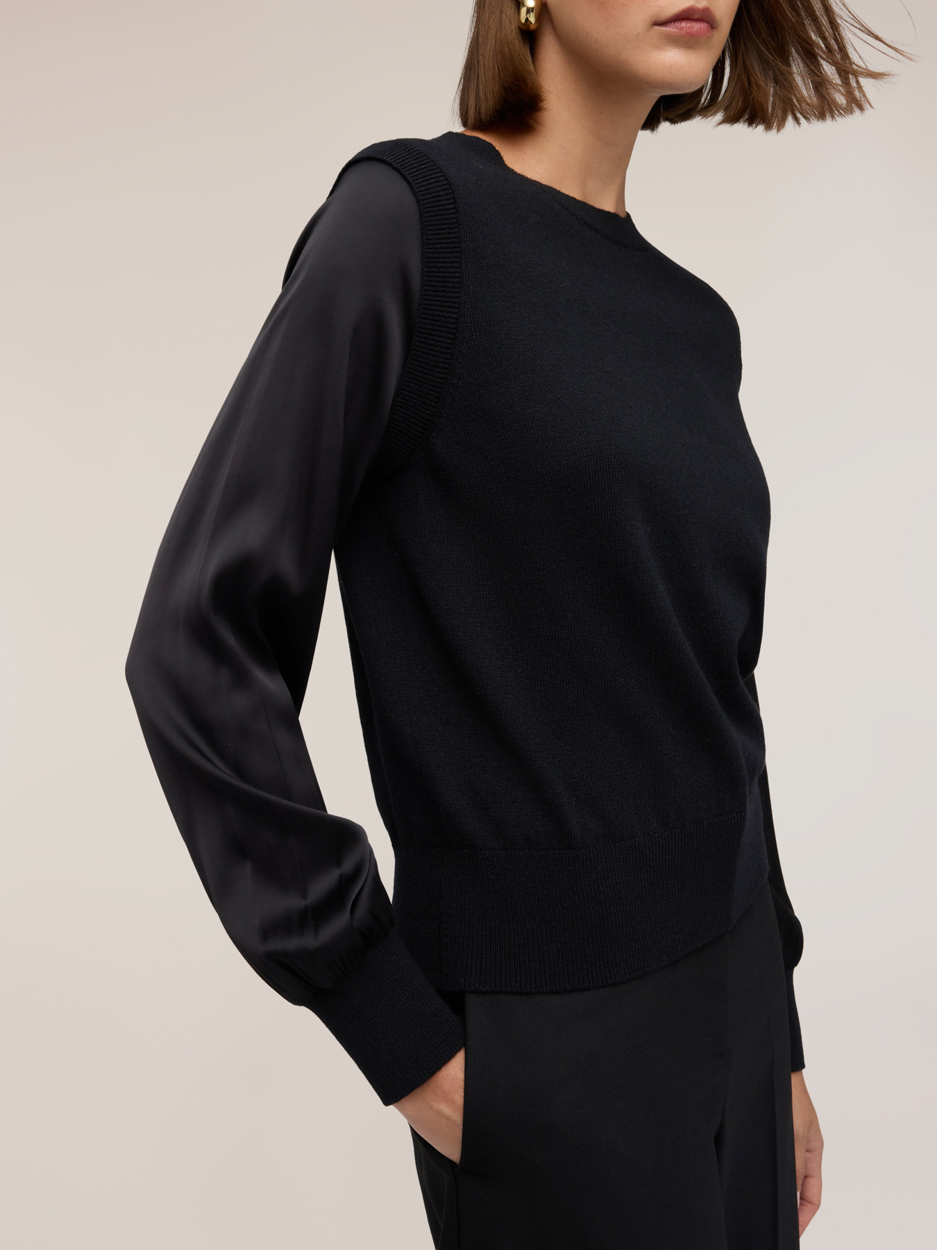 Viscose sweater with satin sleeves image number 3