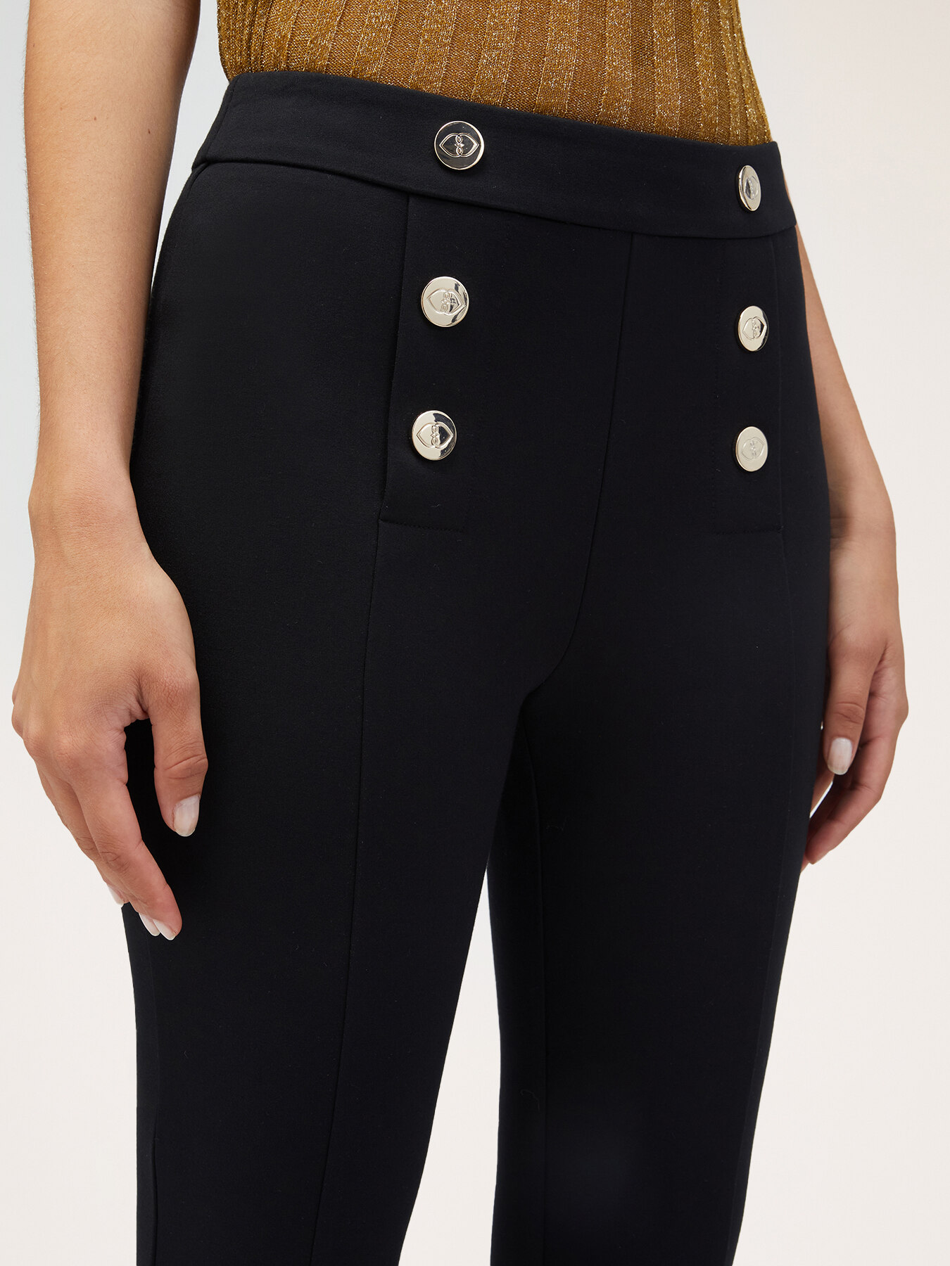 Milano knit fabric regular trousers button feature image number 2