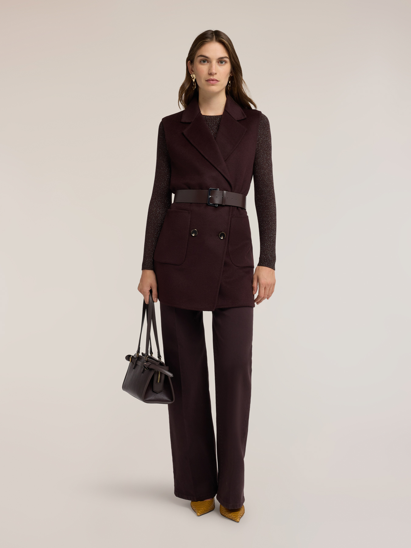 Belted double wool blend vest image number 2
