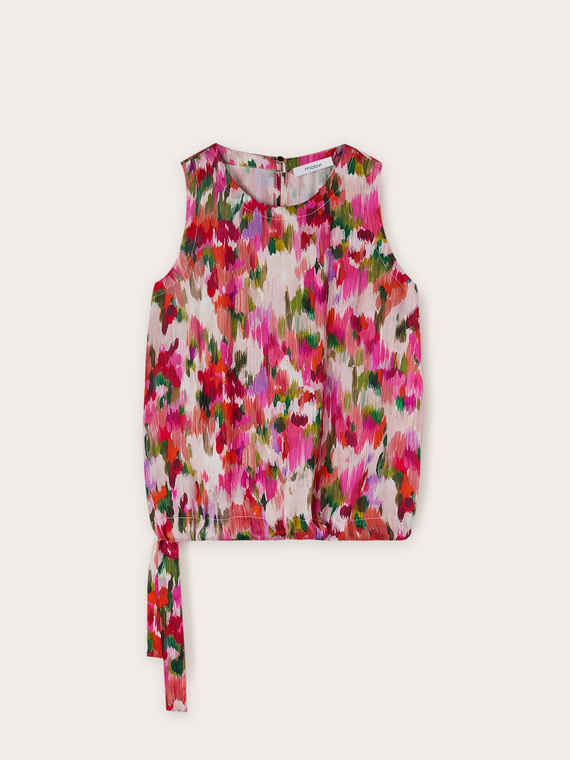 Chiné flower print satin blouse
