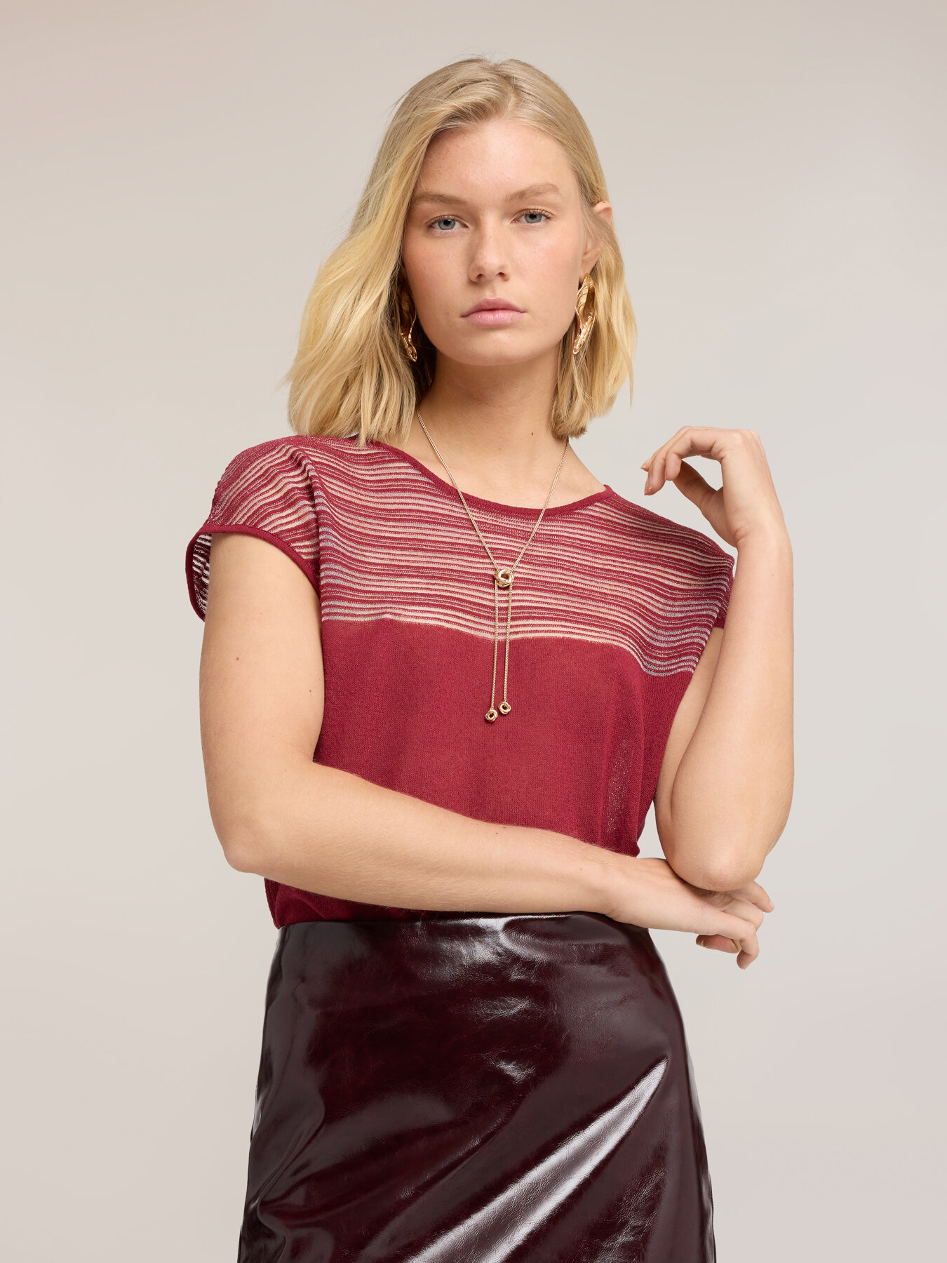 Gestreifter Strickpullover aus Leinenmischung image number 2