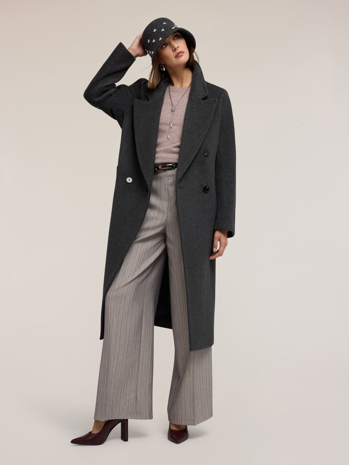 Manteau crois&eacute; en drap de laine m&eacute;lang&eacute;e image number 4