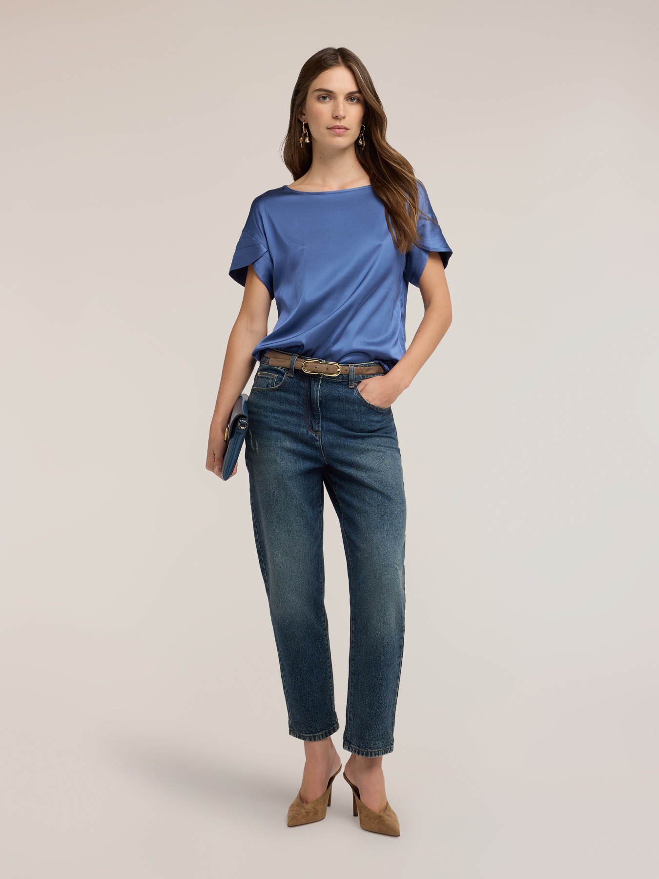 Satin blouse with petal sleeves image number 2