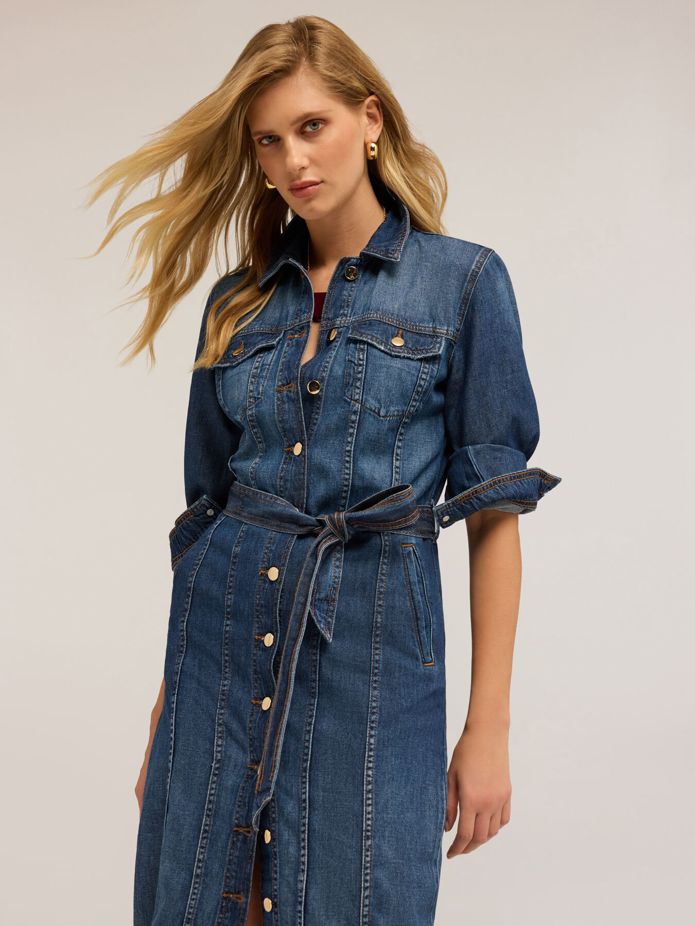 Rochie tip cămașă din denim amestecat cu tencel image number 2