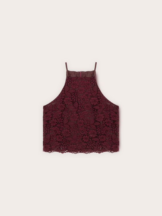 Lace top with halter neckline