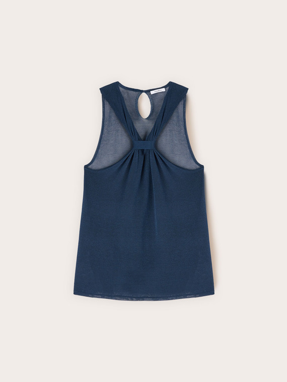 Fine lurex knit top with draping and cut-out